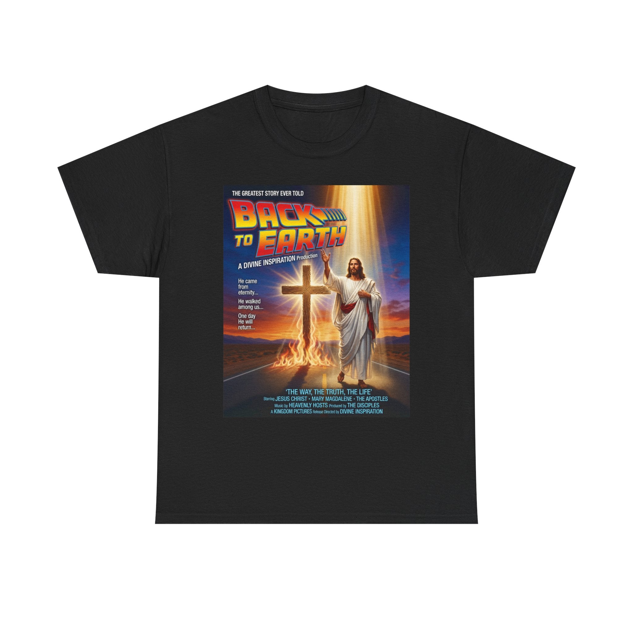 Back to Earth Christian Tee — Jesus Cross Retro Movie Poster Shirt